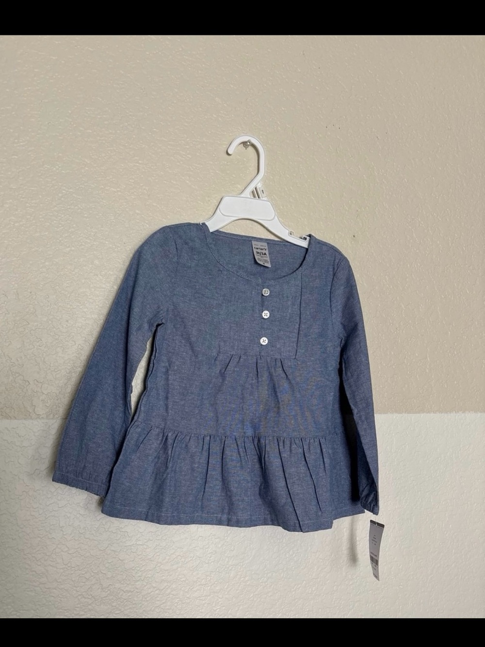 Carter's Blue Long-Sleeve Peplum Top with Button Detail Toddler 3T